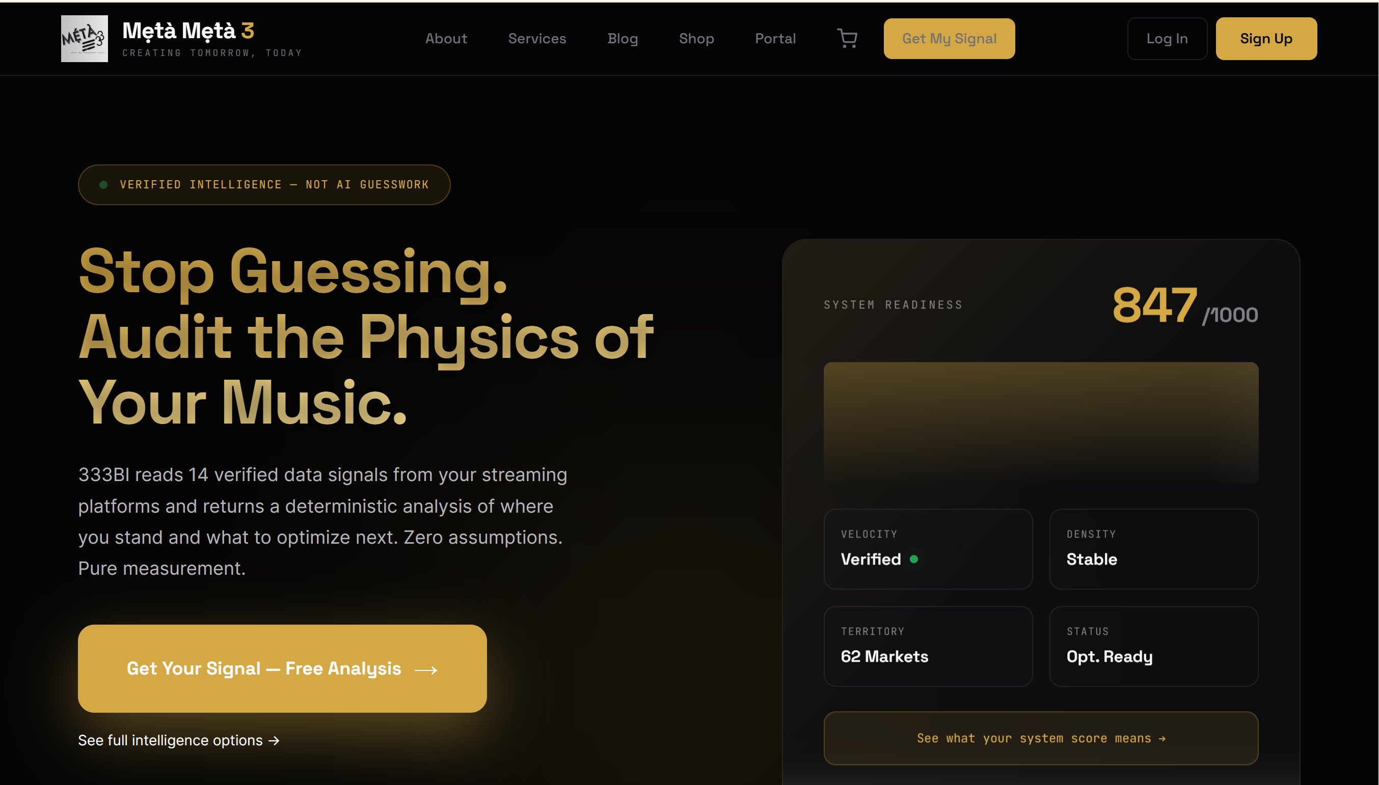 metameta3.com public platform homepage: Audit the Physics of Your Music